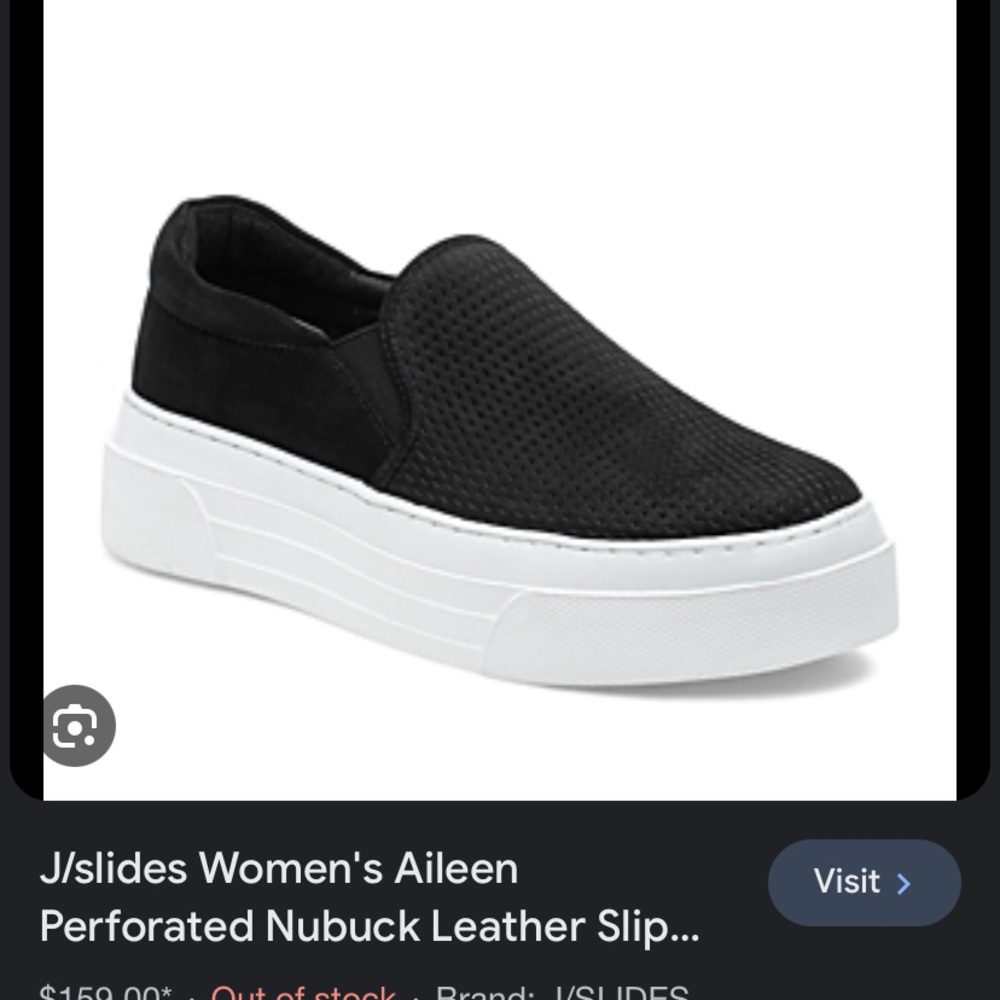 J/slides Aileen perforated Black Nubuck Leather Slip On Platform Sneaker 8.5